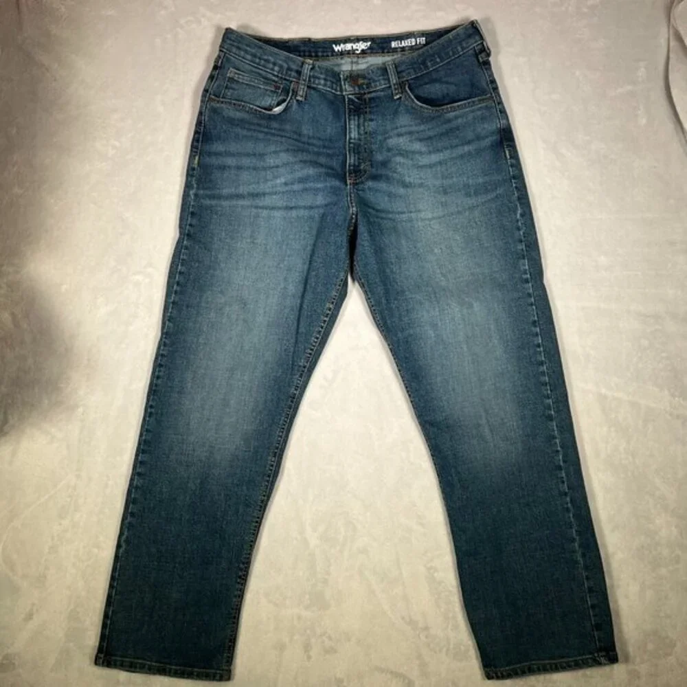 Wrangler Jeans Mens 36/30 Blue Denim Straight Leg Relaxed Fit Cowboy Chore Work‎